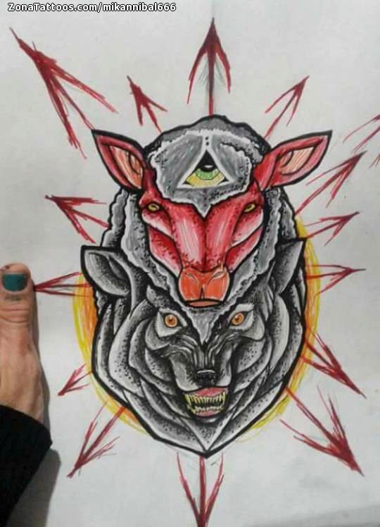 Tattoo flash photo Wolfs, Sheeps, Animals