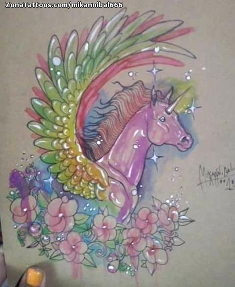 Tattoo flash photo Unicorns, Fantasy