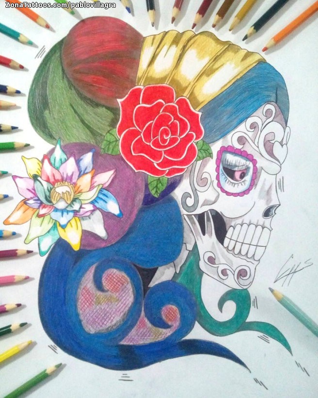 Tattoo flash photo Sugar Skull