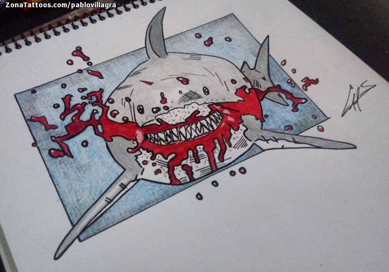 Tattoo flash photo Sharks, Animals, Blood