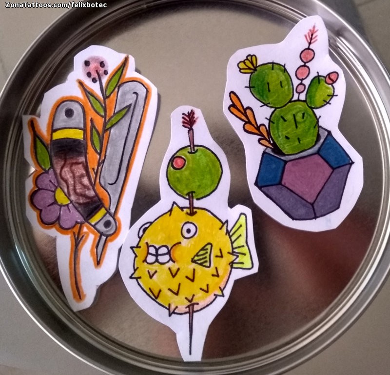 Tattoo flash photo Cactus, Pocketknives