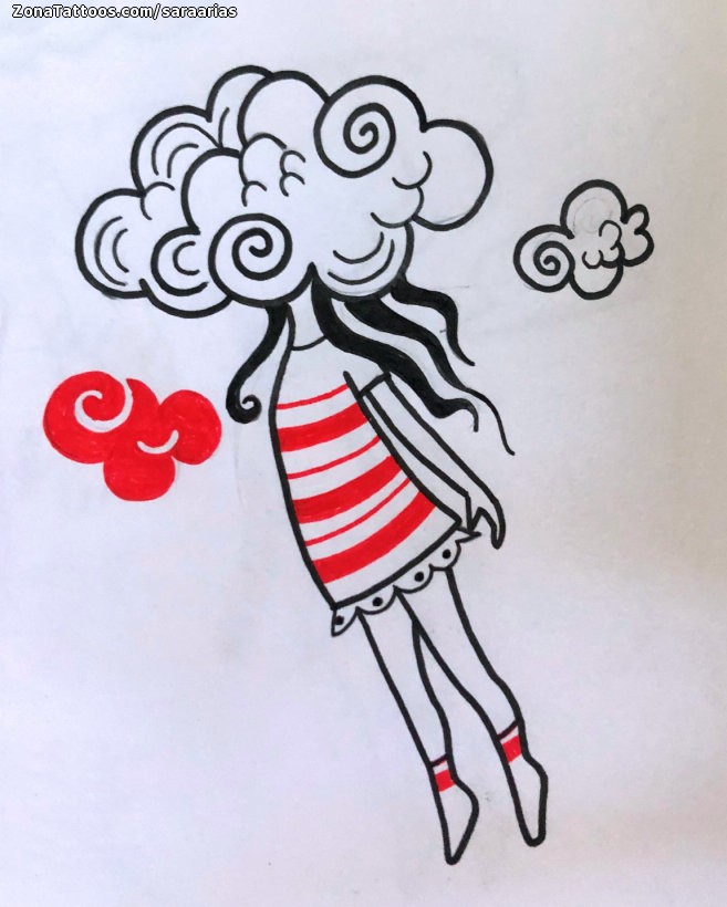 Tattoo flash photo People, Clouds