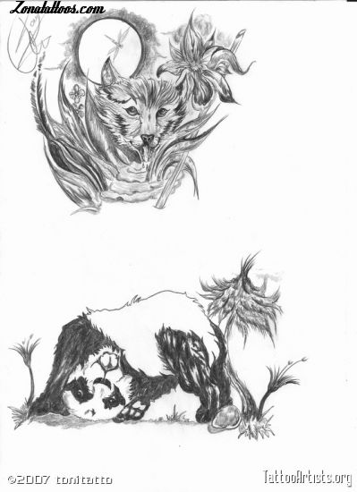 Tattoo flash photo Wolfs, Panda, Animals