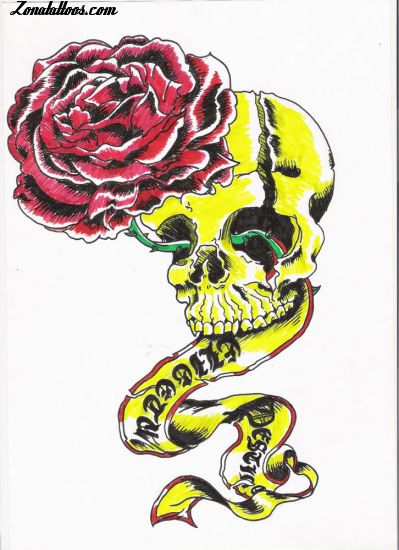 Tattoo flash photo Skulls, Roses, Flowers