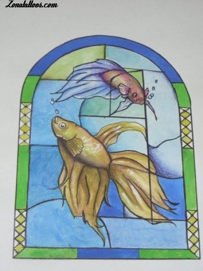 Tattoo flash photo Fish, Animals, Stained glass