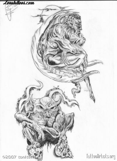 Tattoo flash photo Demons, Gothic