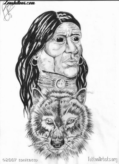 Tattoo flash photo Indians, Wolfs