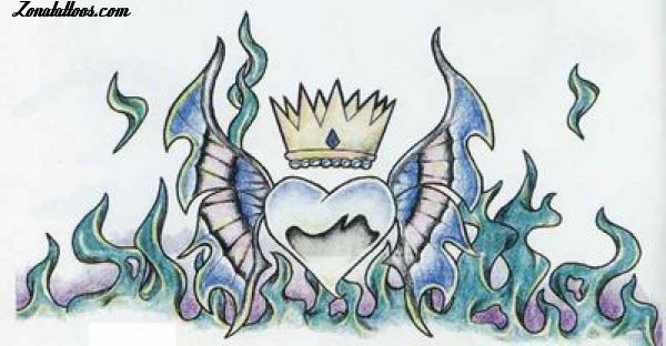 Tattoo flash photo Hearts, Crowns, Fires