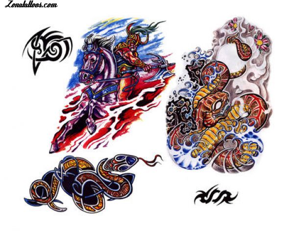 Tattoo flash photo Horses, Snakes, Warriors