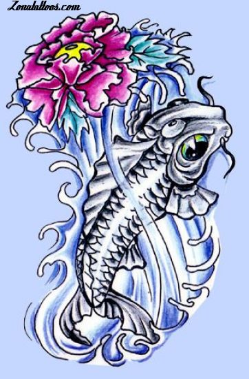 Tattoo flash photo Koi, Fish, Flowers