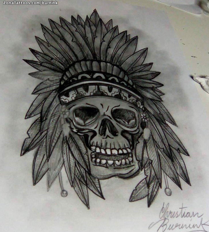 Tattoo flash photo Indians, Skulls