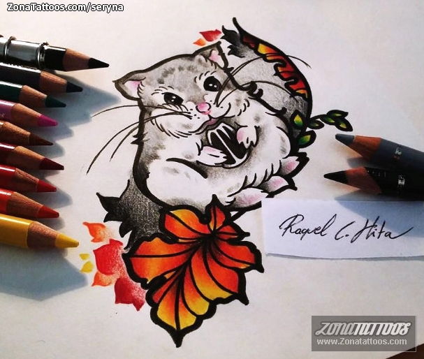 Tattoo flash photo Animals, Leaves, Hamsters